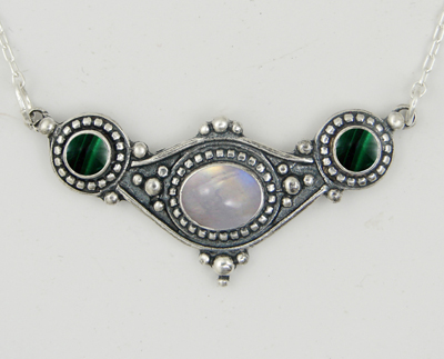 Sterling Silver Necklace With Rainbow Moonstone